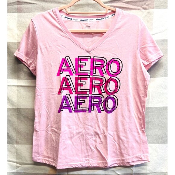 Aeropostale Sport Women's Pink V-Neck Tee T-Shirt LARGE “Aero” Graphic Comfort - Picture 1 of 3